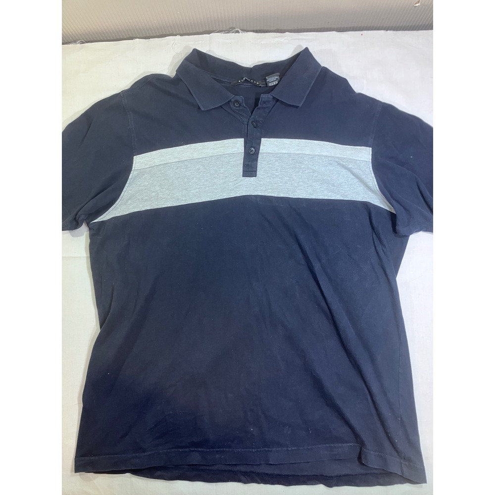 Sean John Mens XL Navy Blue Gray Colorblock Cotton Short‎ Sleeve Polo Shirt